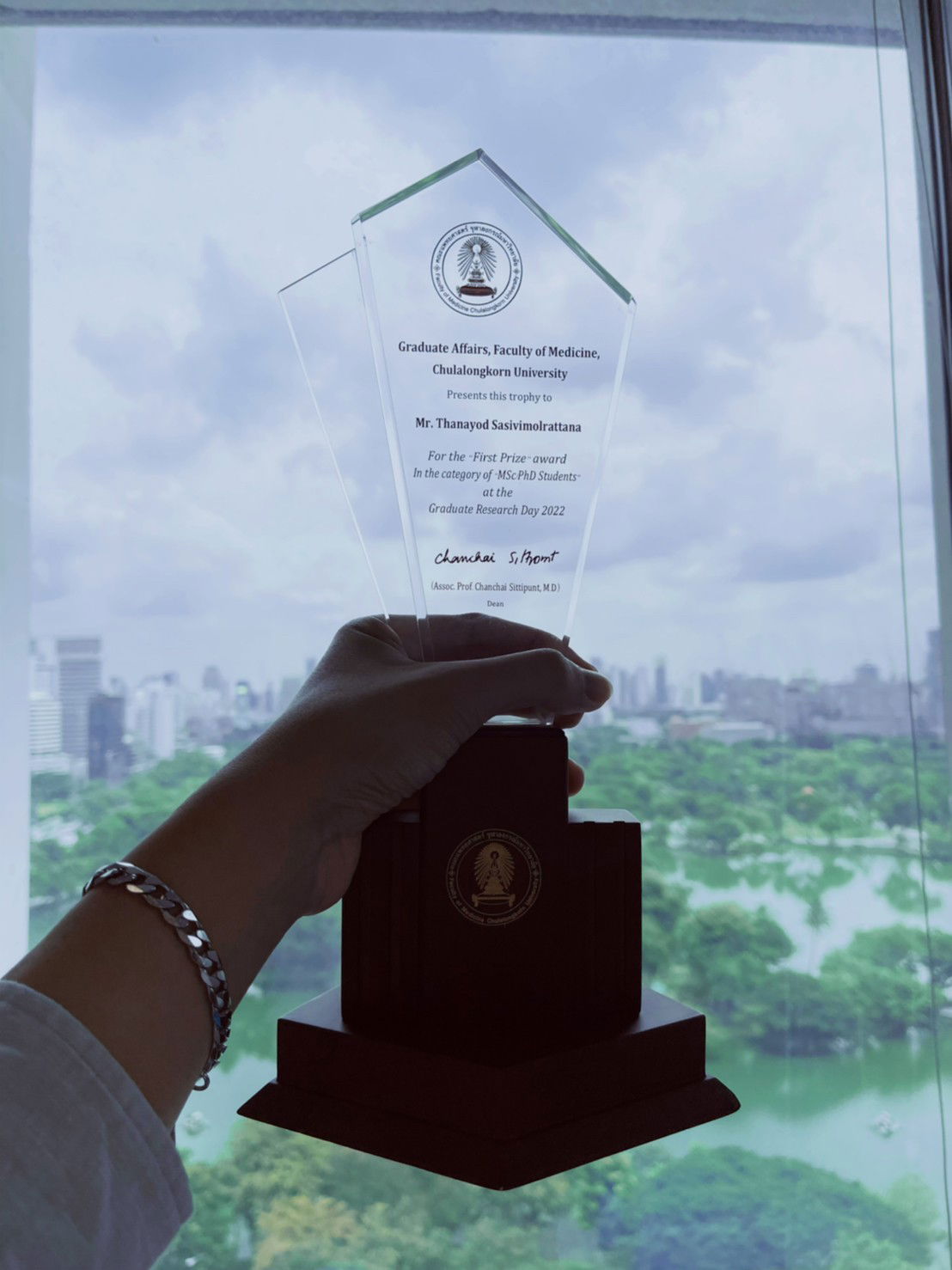 with Prof. Parvapan Bhattarakosol, Ph.D. (Advisor), and Arkom Chaiwongkot, Ph.D. (Co-advisor