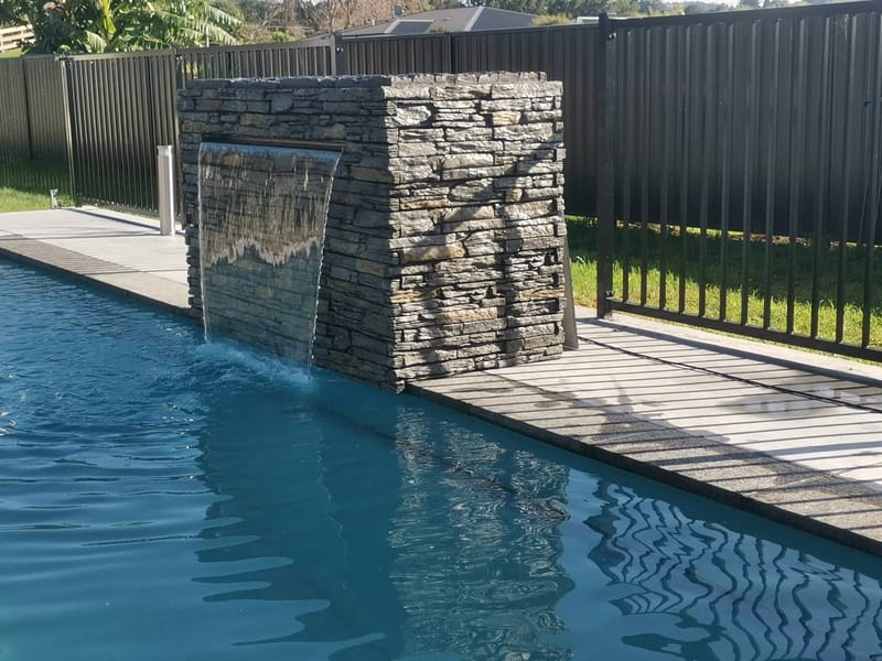 Schist Veneer Pool Fountain Wall