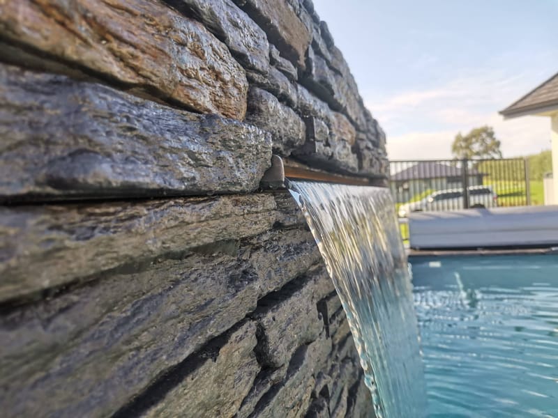 Schist Veneer Pool Fountain Wall