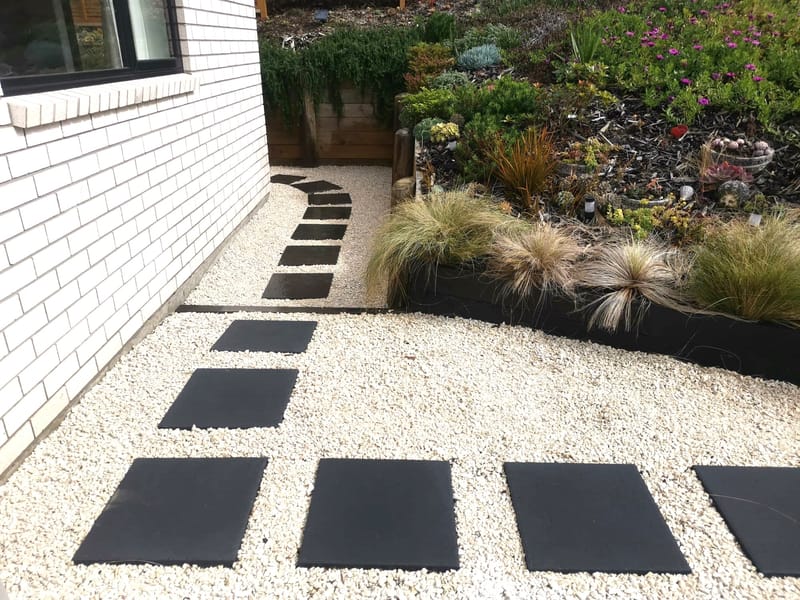 White Lime Chip and Black Paver Pathway