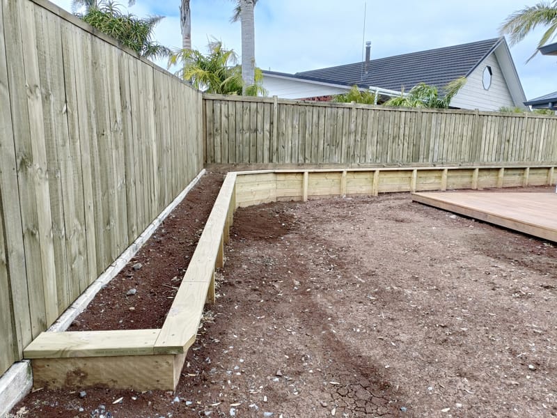 Timber Retaining Wall With Garden Bed