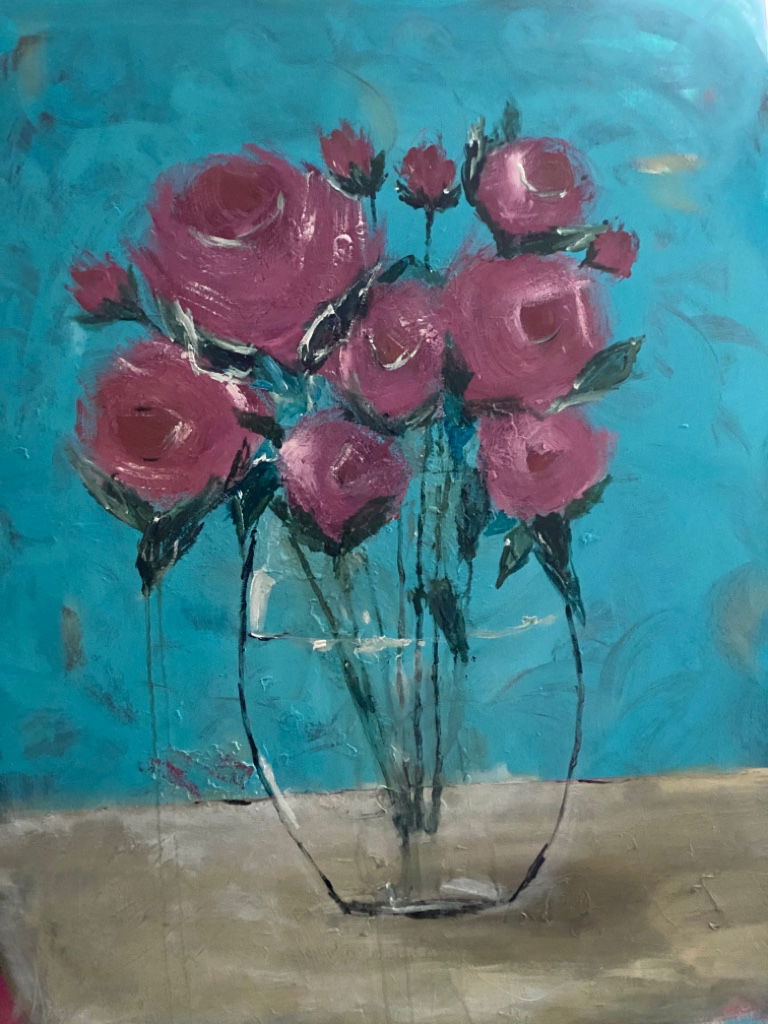 Antonella Gasparin: Roserose - Acryl auf Leinwand, 80 x 100 cm