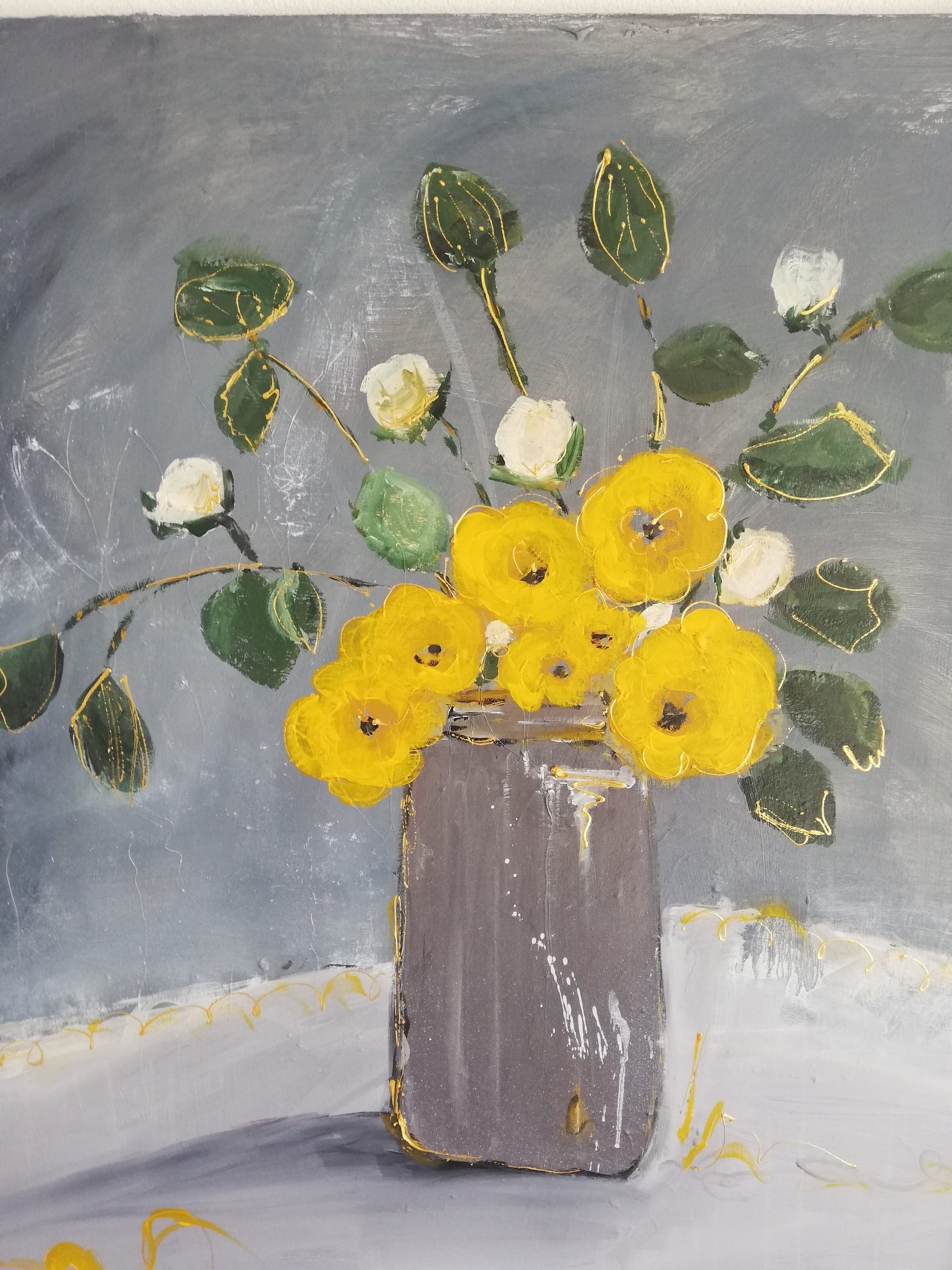 Antonella Gasparin: GialloinGrigio - Acryl auf Leinwand, 120 x 120 cm.