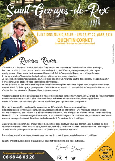 Déclaration de Candidature aux Elections Municipales 2020 à St Georges de Rex - QC 05/02/2020