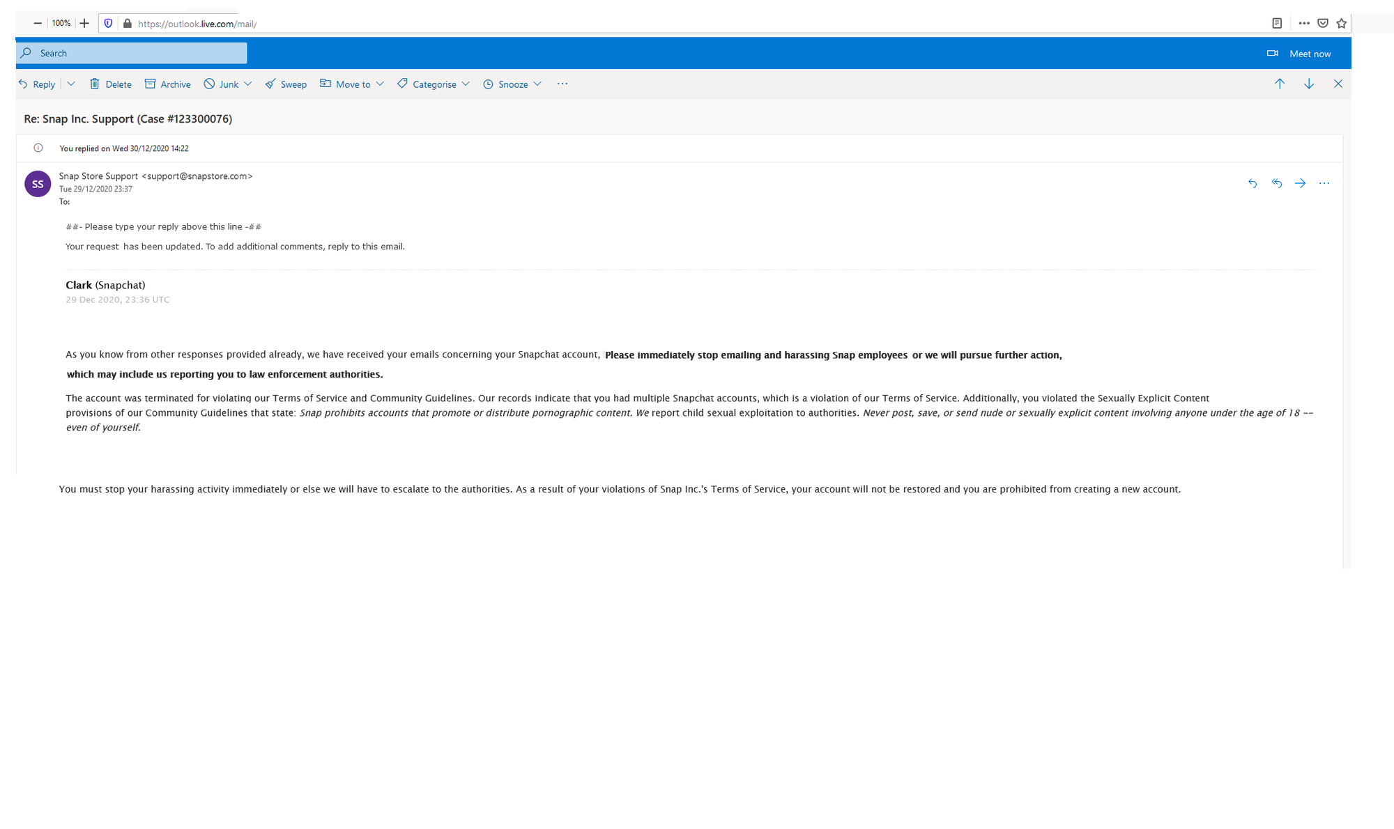 Photo of what Clark is saying in his email