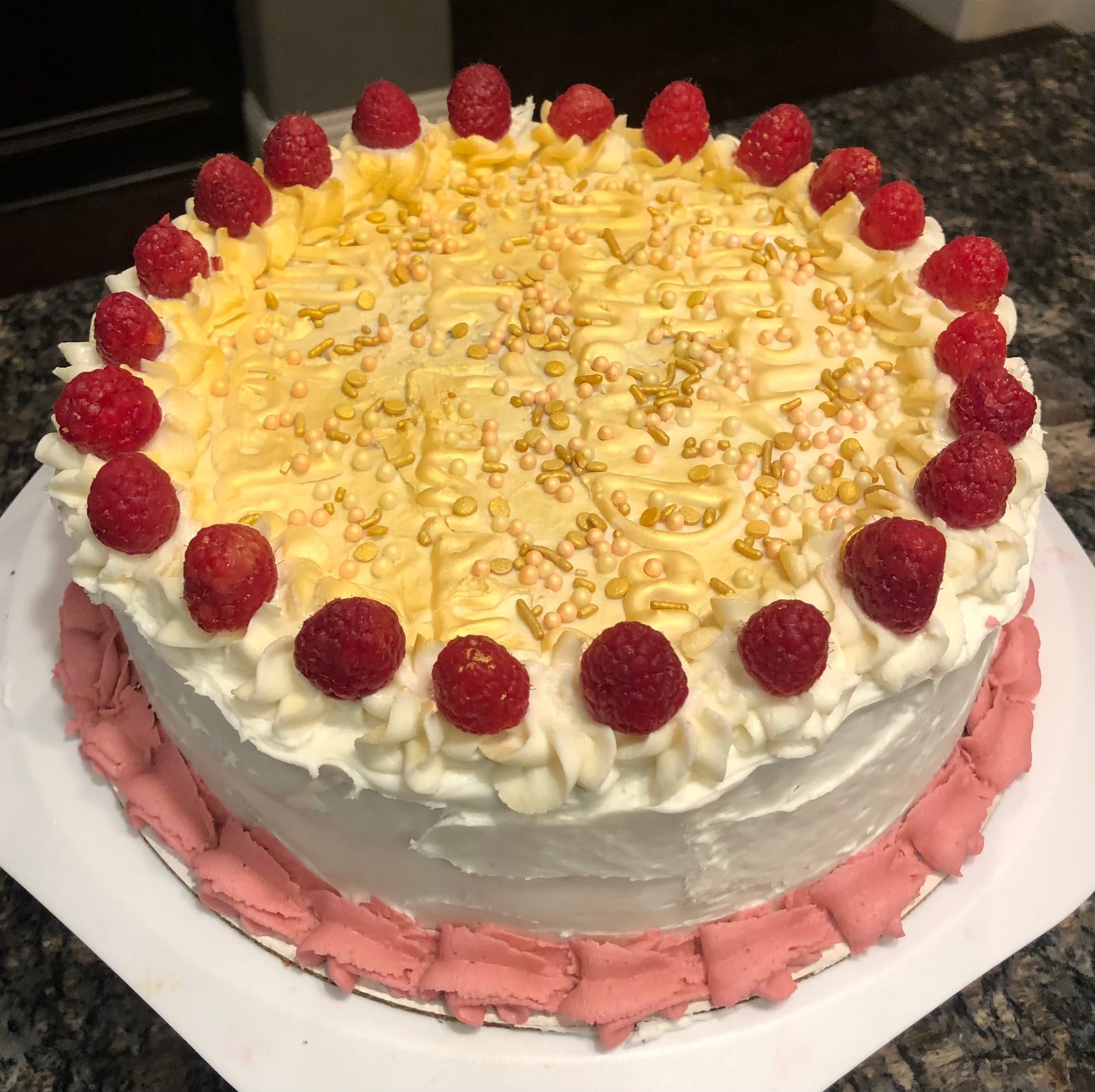 2 Layer Raspberry Filled Cake With Buttercream Frosting