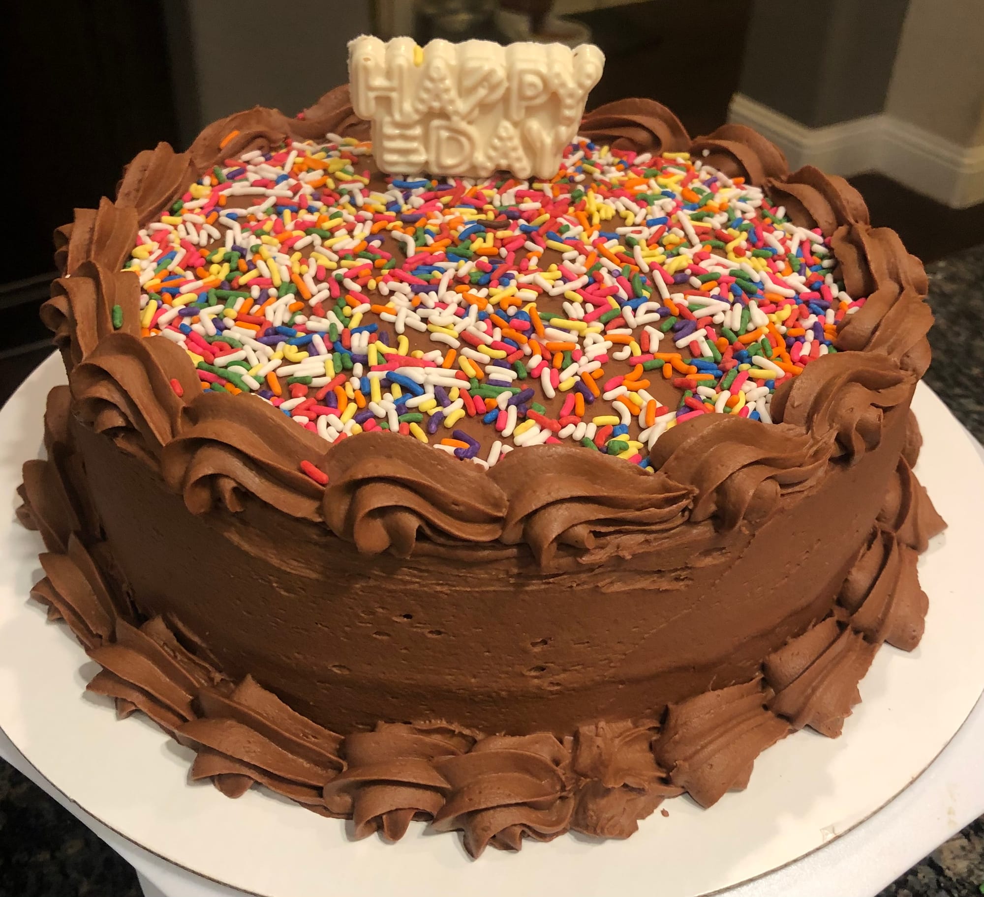 2 Layer Chocolate Birthday Cake With Chocolate Buttercream Frosting