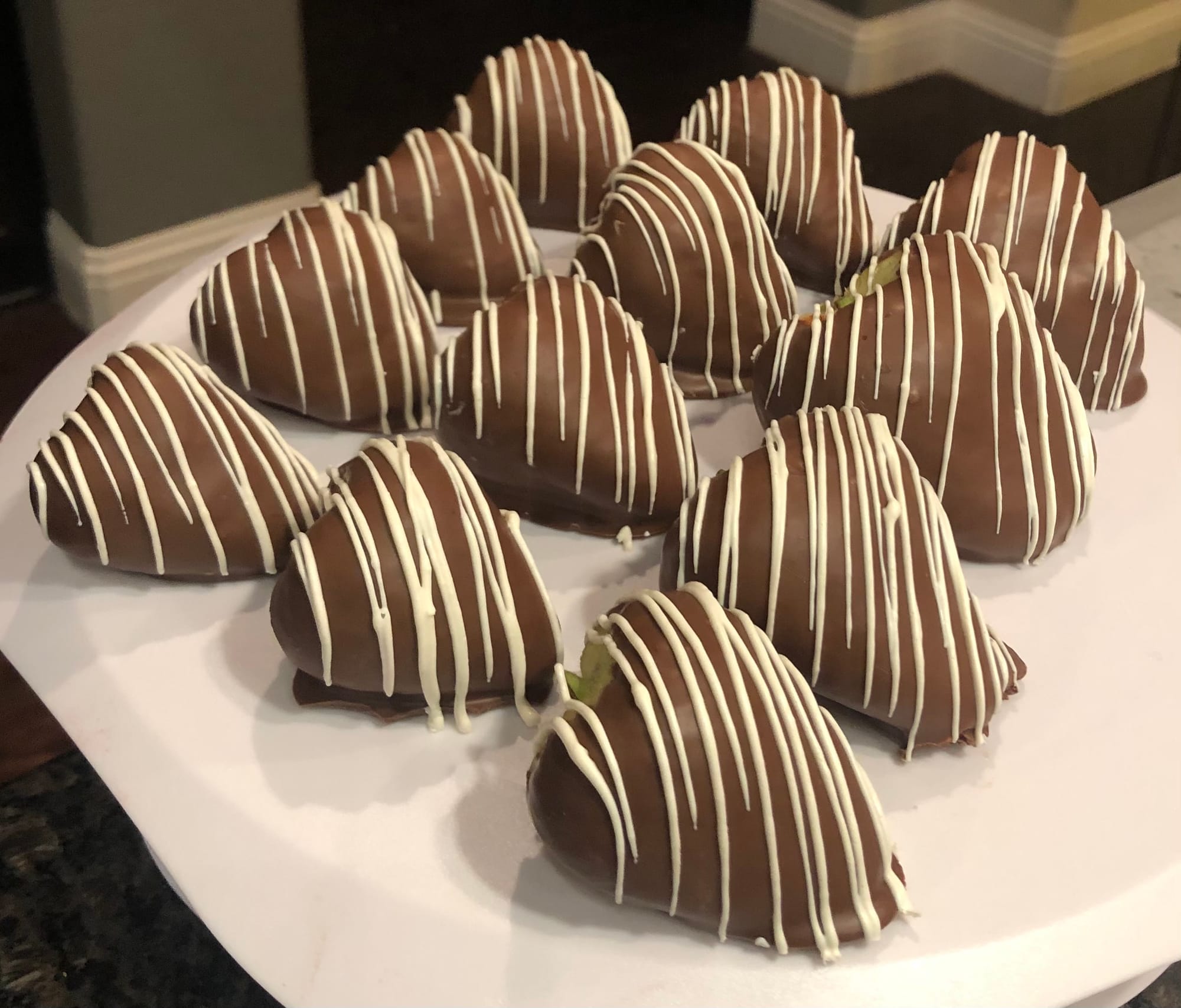 Milk Chocolate Dipped Strawberries With White Chocolate Drizzle