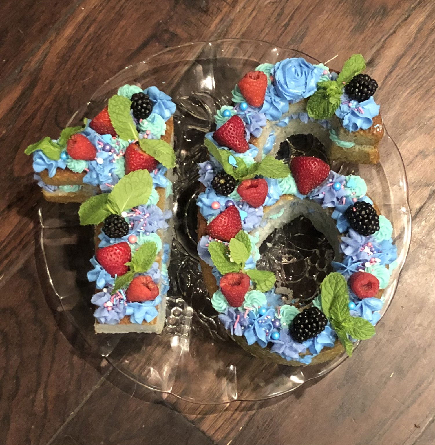 Number 16 Vanilla Birthday Cake With Berries And Buttercream Frosting