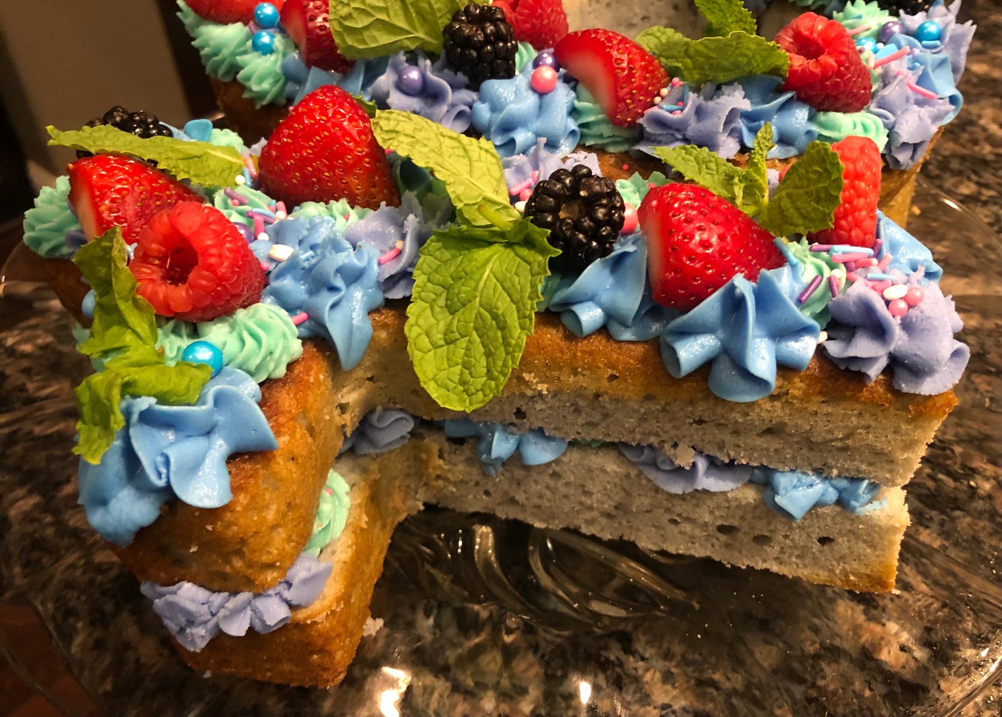 Number 16 Vanilla Birthday Cake With Berries And Buttercream Frosting