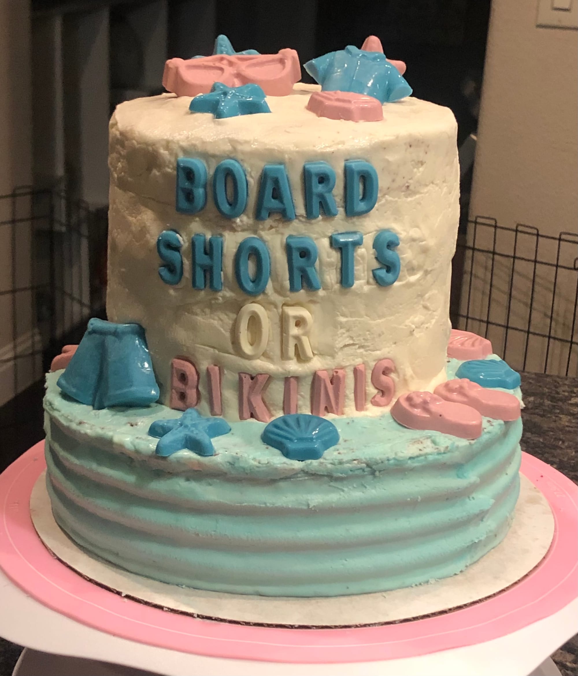 2 Tier 5 Layer Marble Gender Reveal Cake With Vanilla Buttercream Frosting