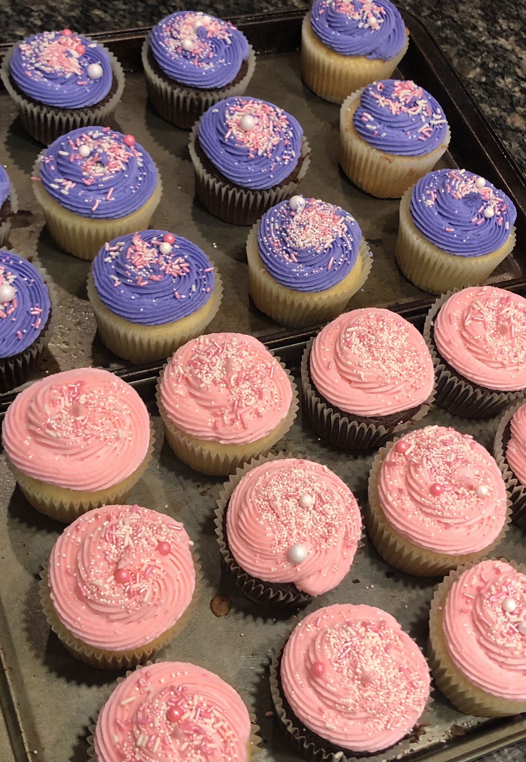 Chocolate & Vanilla Cupcakes With Pink & Purple Buttercream Frosting