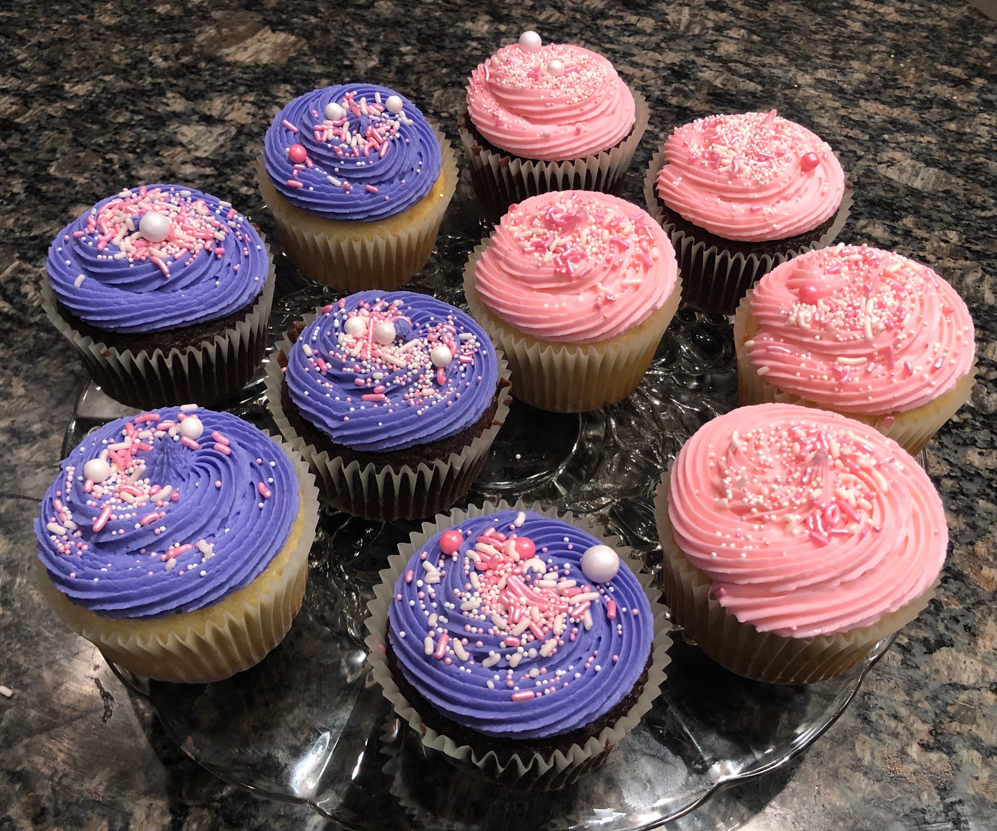 Chocolate & Vanilla Cupcakes With Pink & Purple Buttercream Frosting
