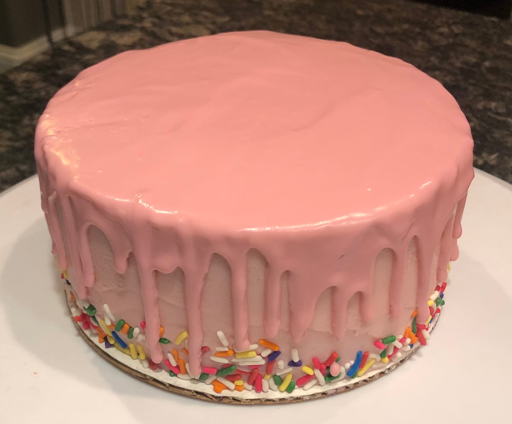 Marble Drip Smash Cake In Dusty Pink Buttercream Frosting With Dusty Pink Ganache And Rainbow Sprinkles