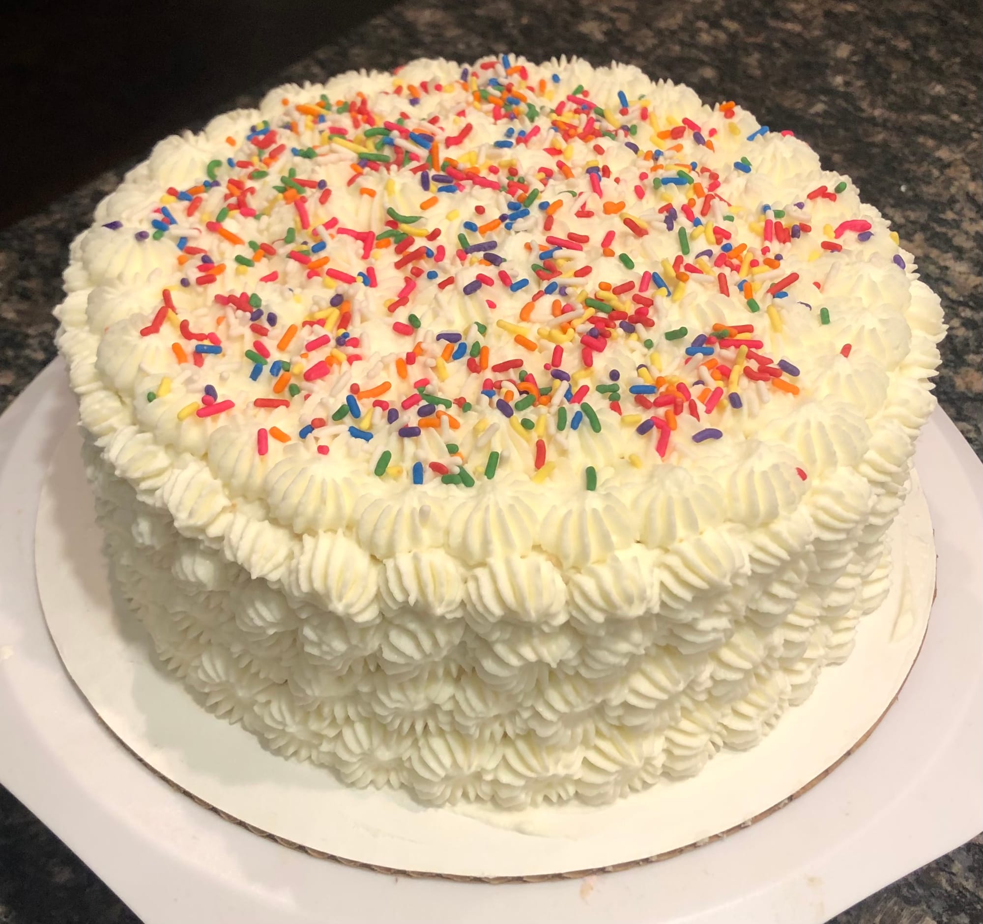 Tres Leches Cake With Whip Cream Frosting And Rainbow Sprinkles