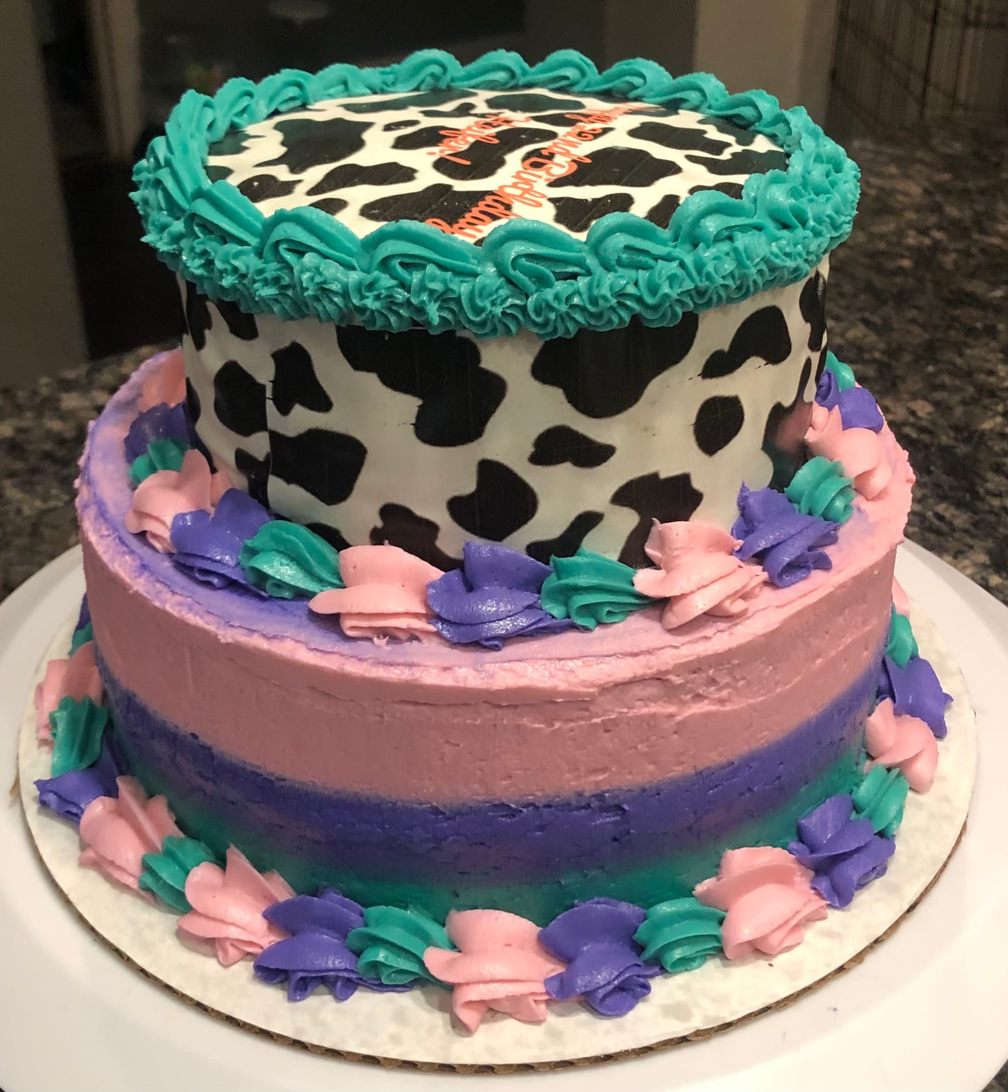 2 Tier Cookies & Cream Cow Print Cake With Buttercream Frosting