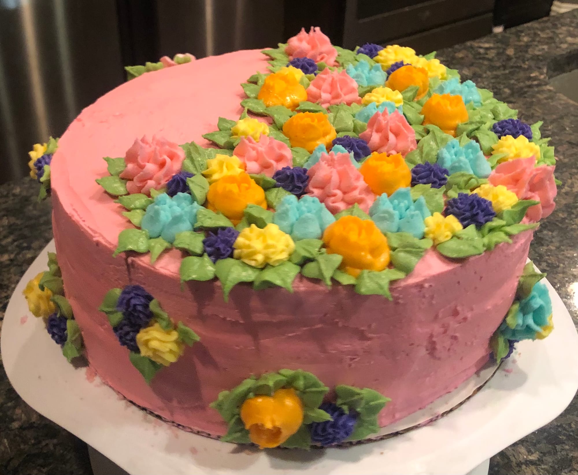 3 Layer Neapolitan Flower Cake With Buttercream Frosting