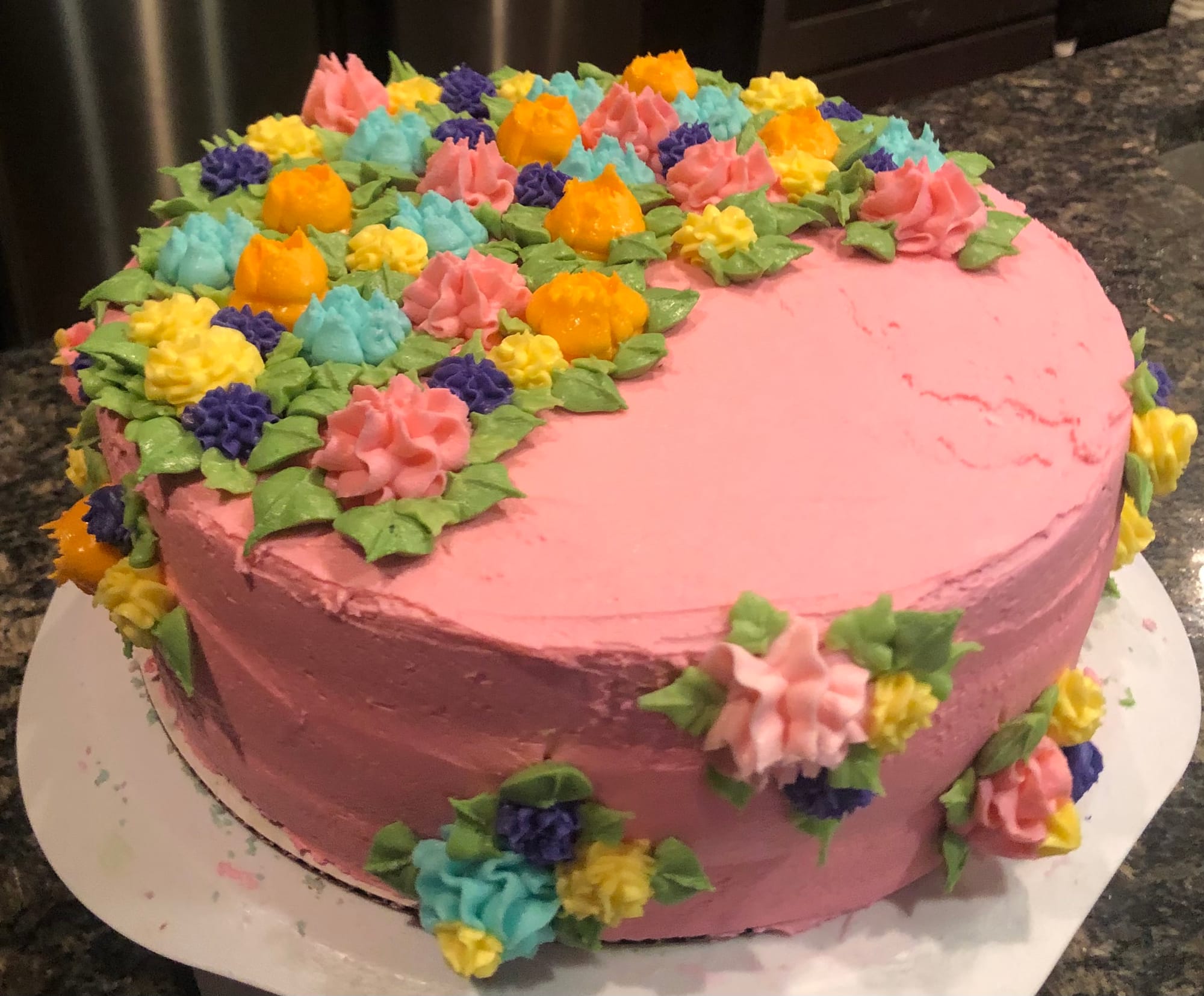 3 Layer Neapolitan Flower Cake With Buttercream Frosting