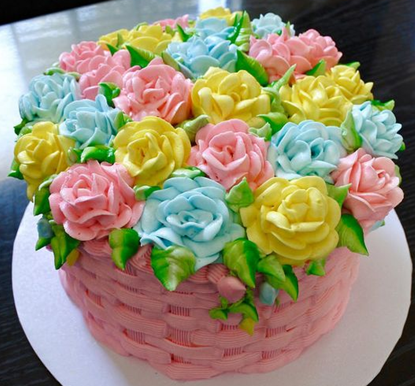 3 Layer Vanilla Flower Basket Cake With Buttercream Frosting
