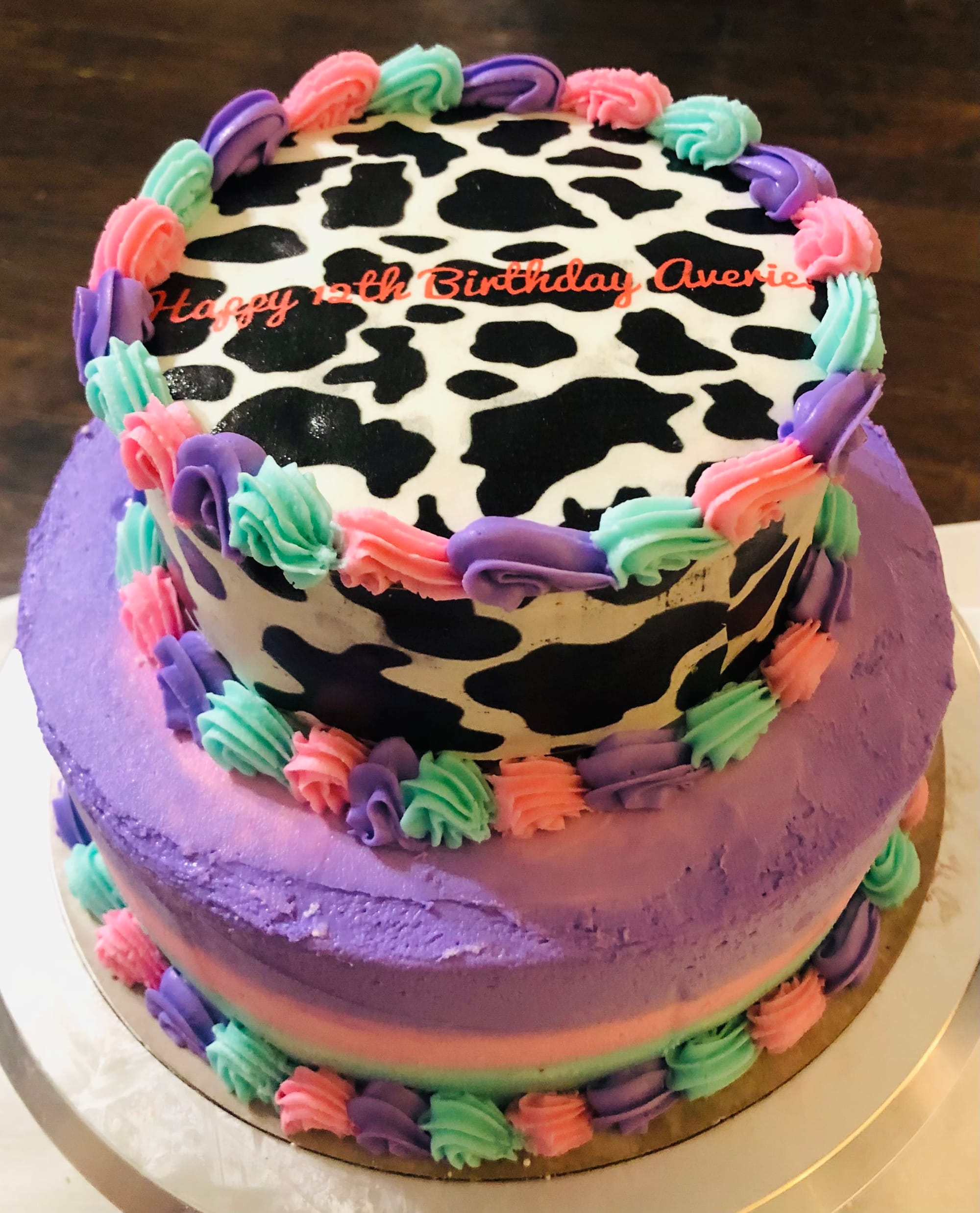 5 Layer 2 Tier Red Velvet Cow Print Cake With Buttercream Frosting
