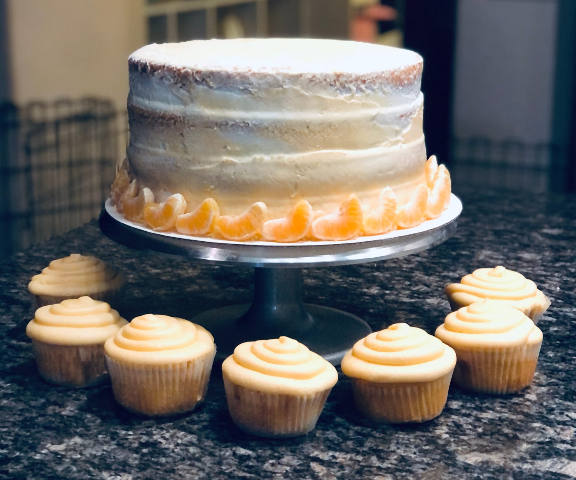 4 Layer Rustic Vanilla Cake With Buttercream Frosting And Vanilla Creamsicle Cupcakes