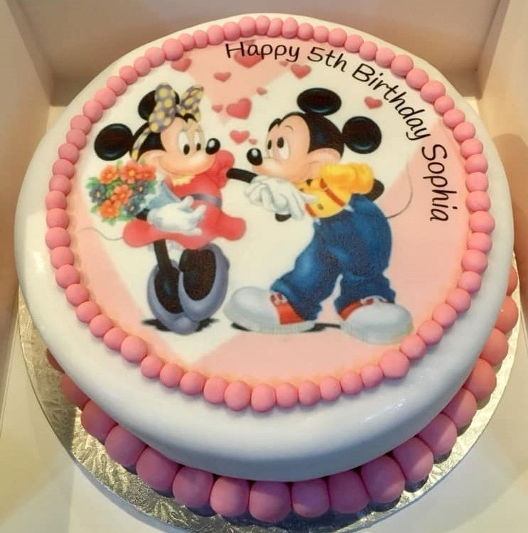 2 Layer Vanilla Mickey & Minnie Mouse Birthday Cake