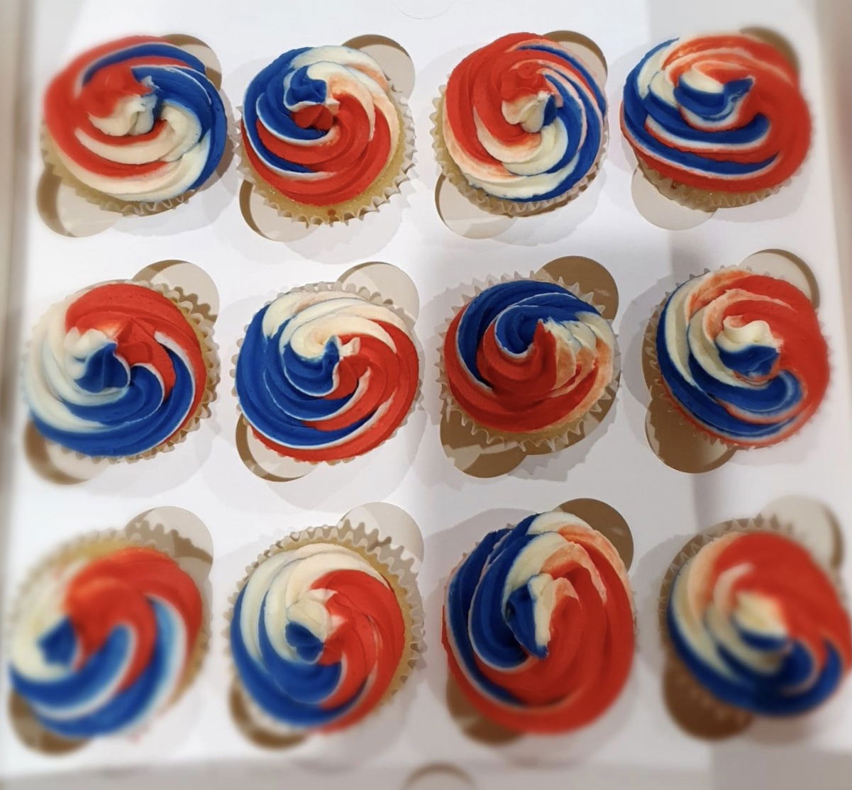 Patriotic Red, White, and Blue Vanilla Cupcakes