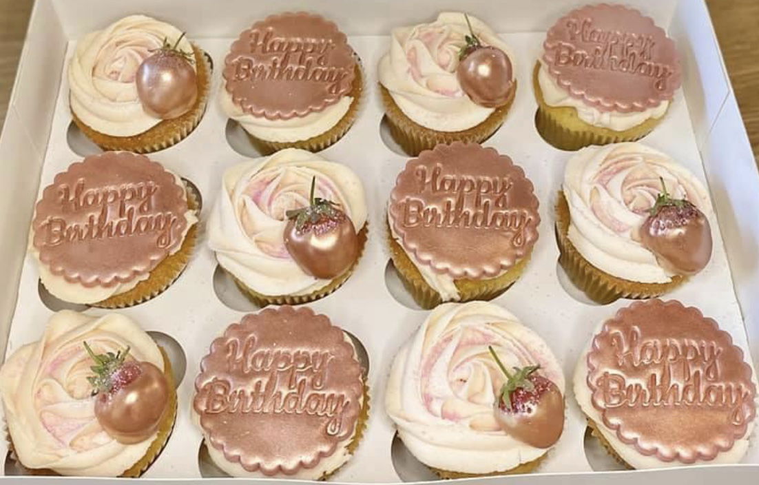 Vanilla Birthday Cake Cupcakes in Rose Gold