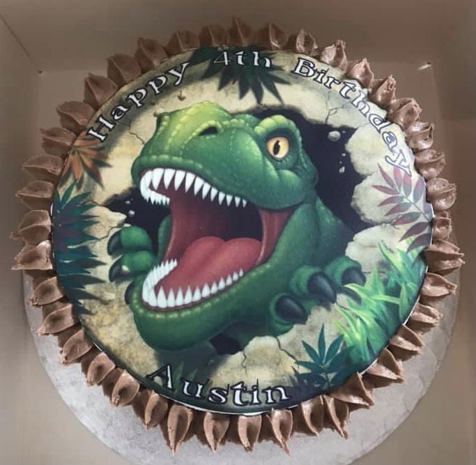 3 Layer Marble Dinosaur Cake With Buttercream Frosting
