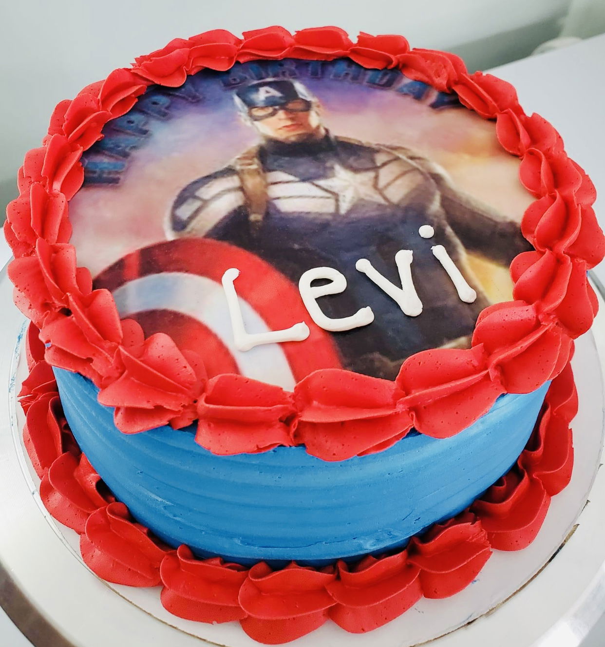 2 Layer Chocolate Captain America Cake With Buttercream Frosting