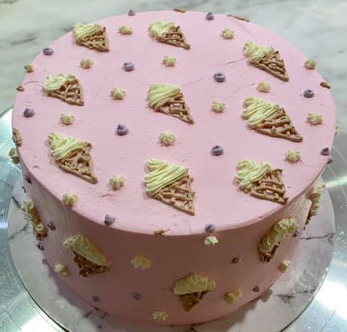 2 Layer Vanilla and Strawberry Ice Cream Theme Cake With Buttercream Frosting