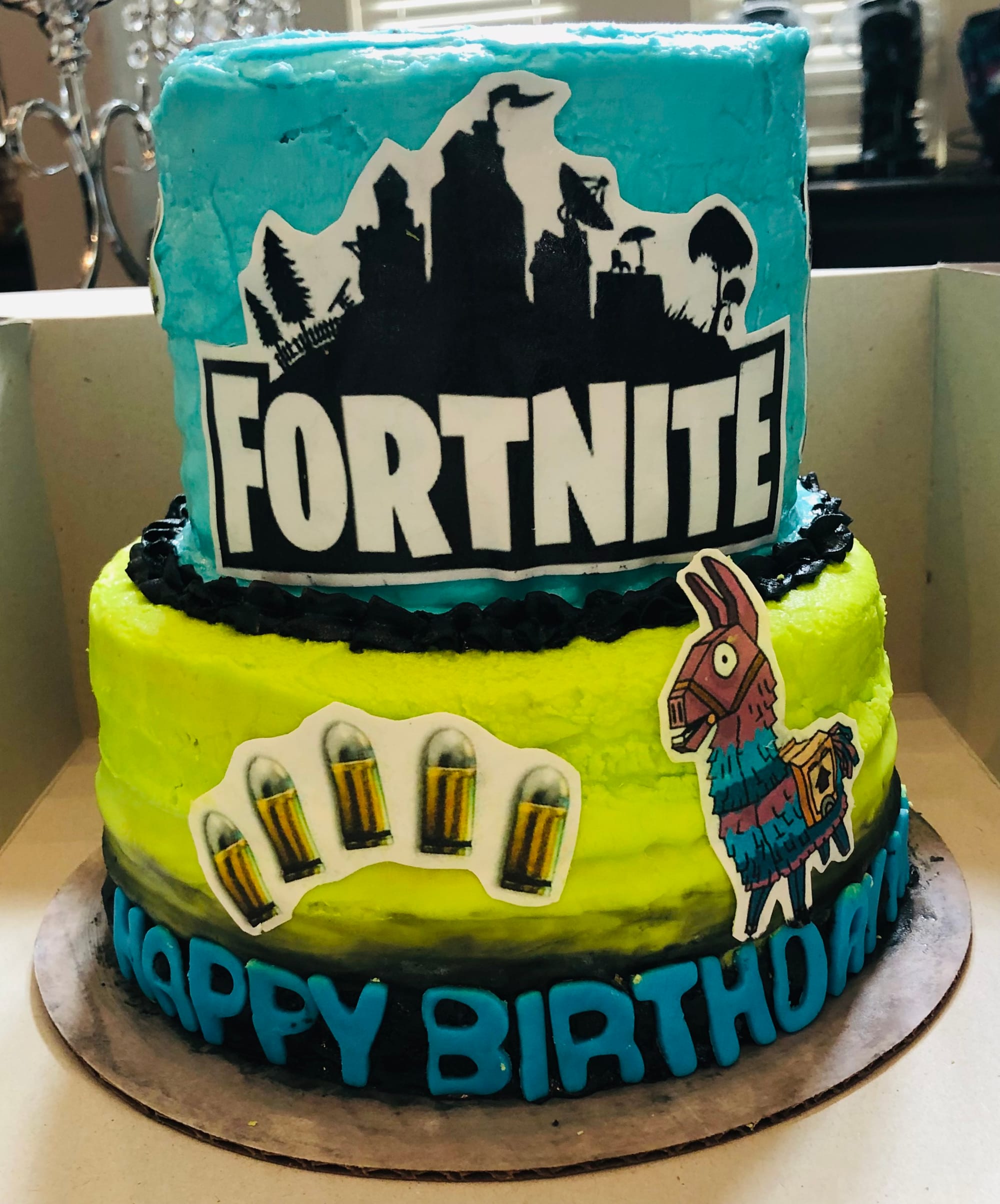 2 Tier Chocolate and Vanilla FortNite Cake With Buttercream Frosting