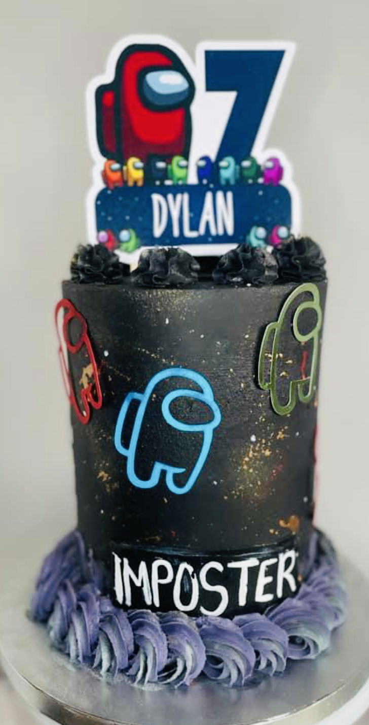4 Layer Vanilla, Chocolate, Strawberry, and Oreo Among Us Cake