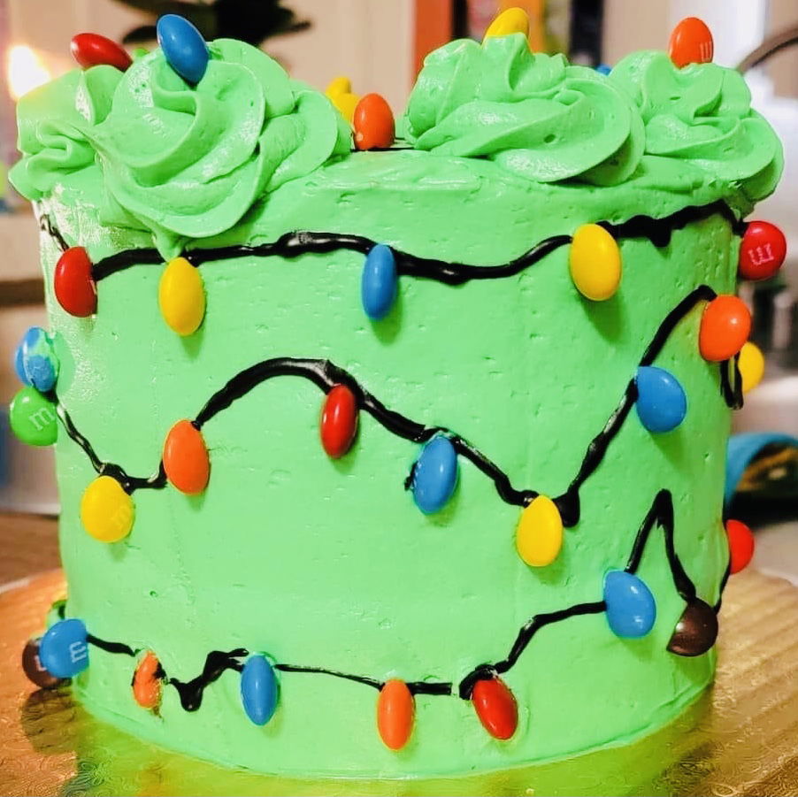 3 Layer Chocolate Christmas Lights Cake With Buttercream Frosting