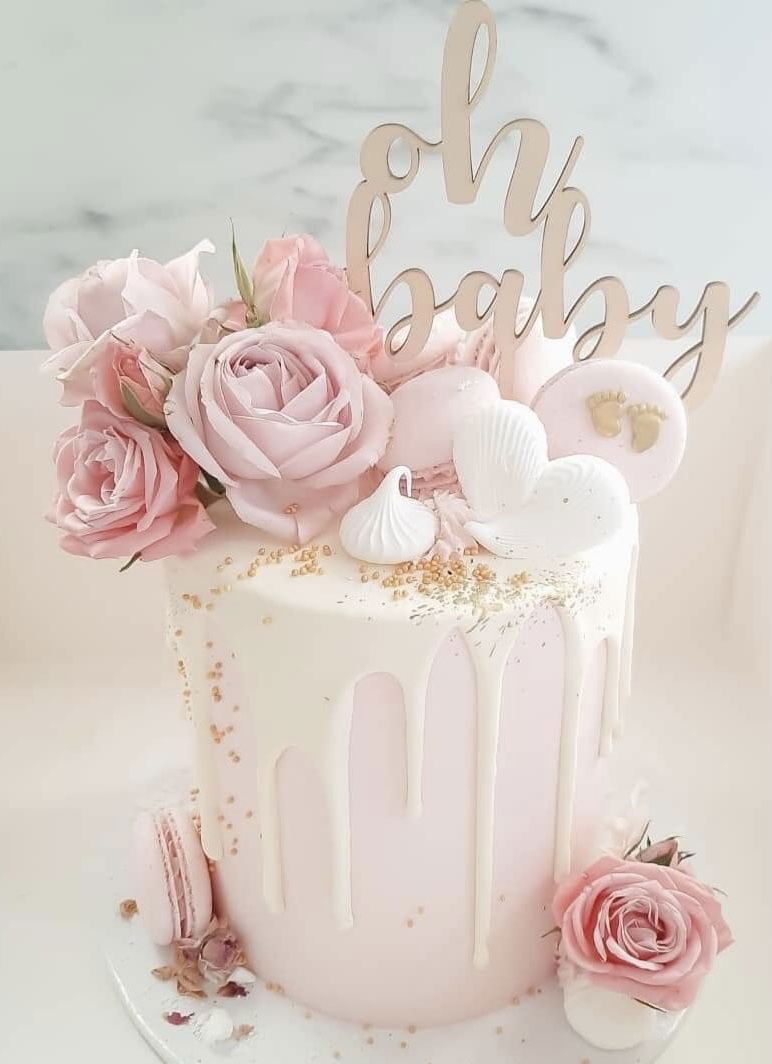 3 Layer Strawberry Baby Shower Cake With Buttercream Frosting