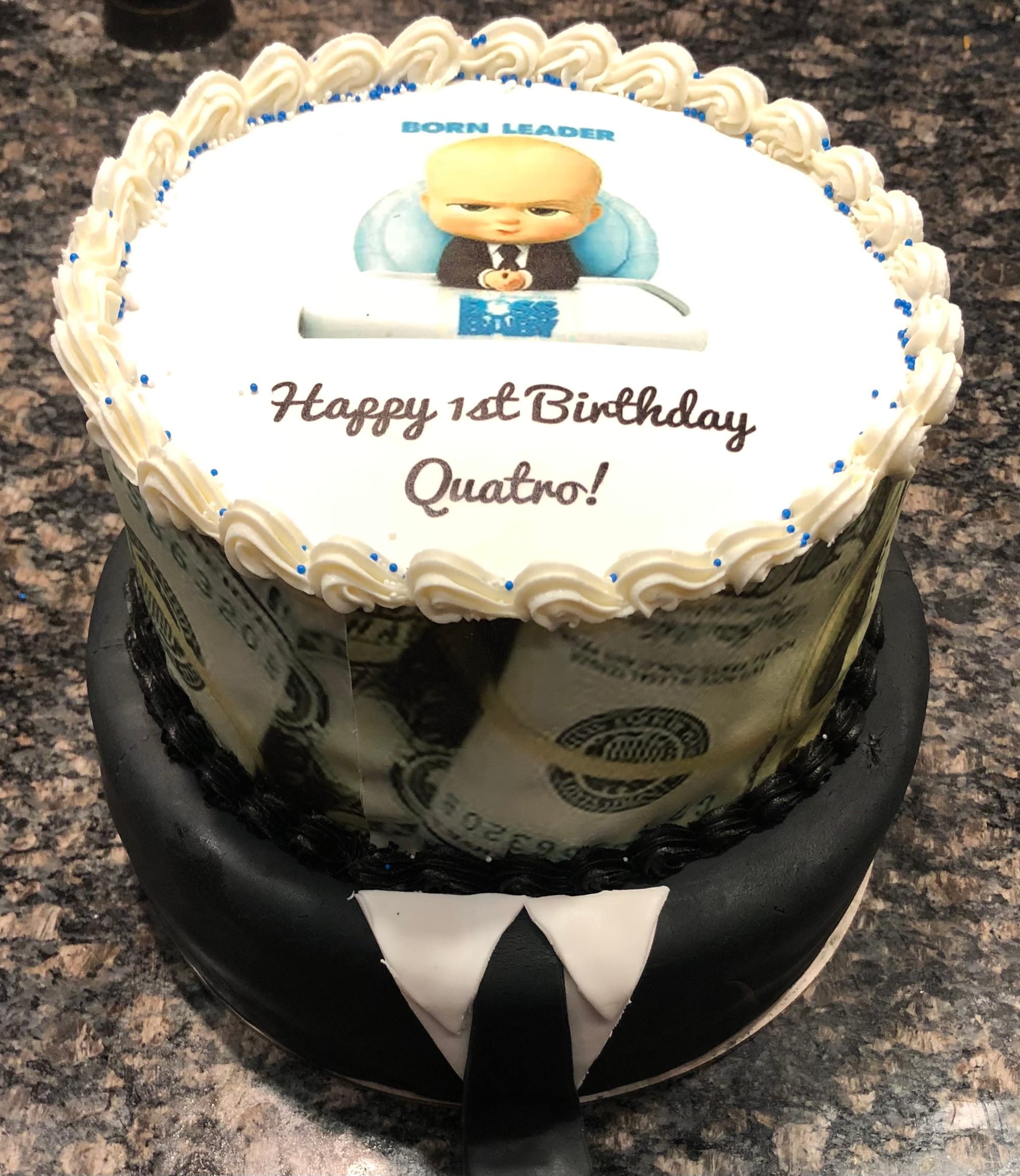 2 Tier Vanilla Boss Baby Cake With Fondant and Buttercream Frosting