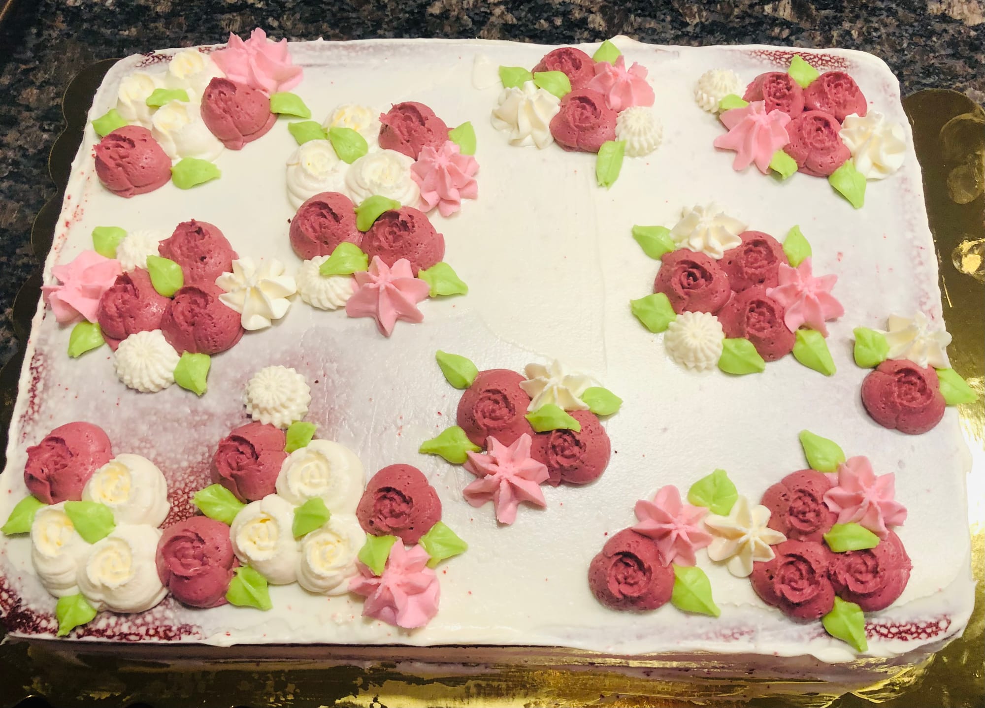Red Velvet Rustic Sheet Cake With Cream Cheese Frosting and Buttercream Flowers