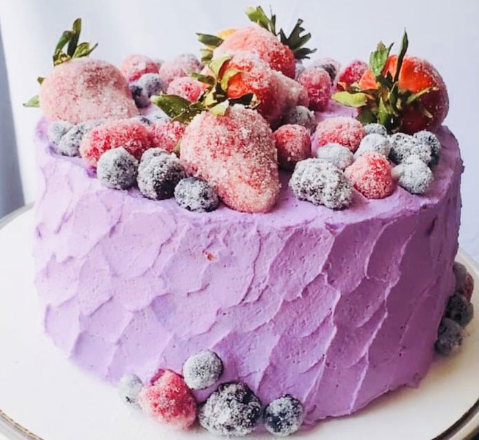 2 Layer Raspberry Cake With Buttercream Frosting and Fresh Fruit