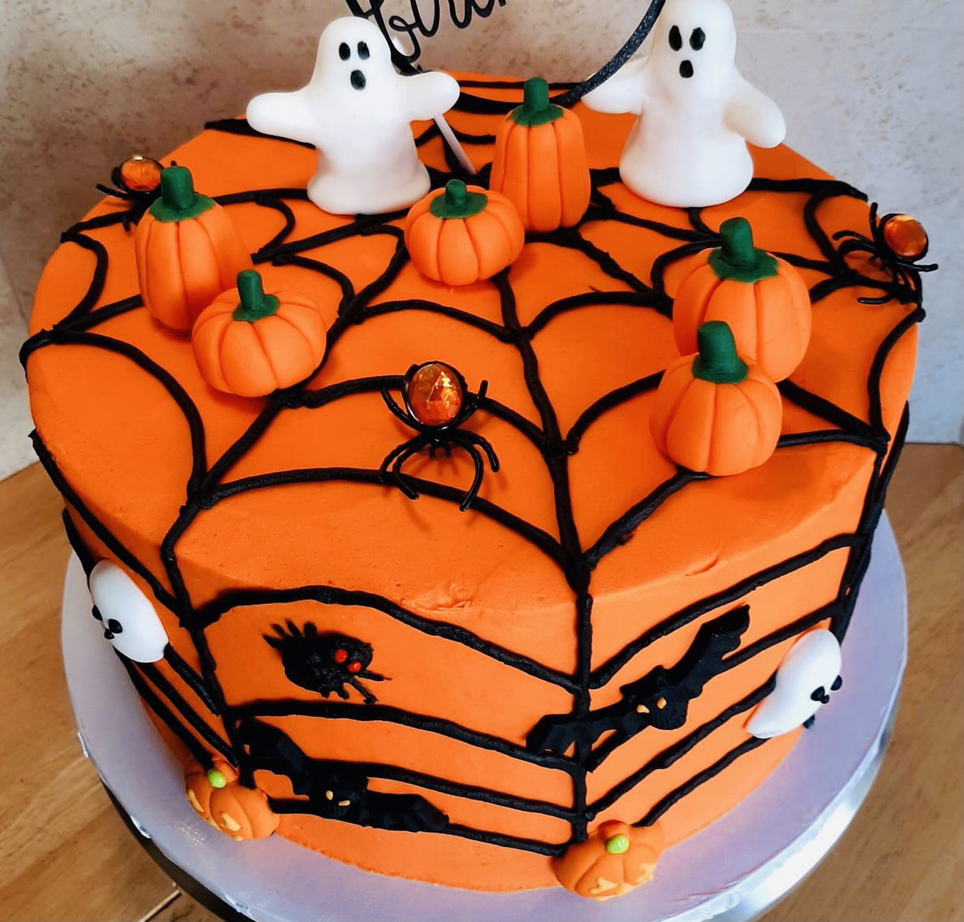 2 Layer Chocolate Halloween Ghost and Pumpkin Cake With Buttercream Frosting