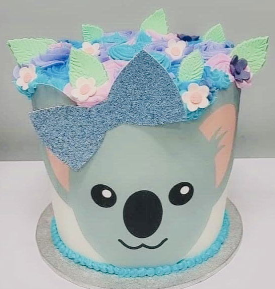 3 Layer Marble Koala Bear Cake With Buttercream Frosting and Fondant