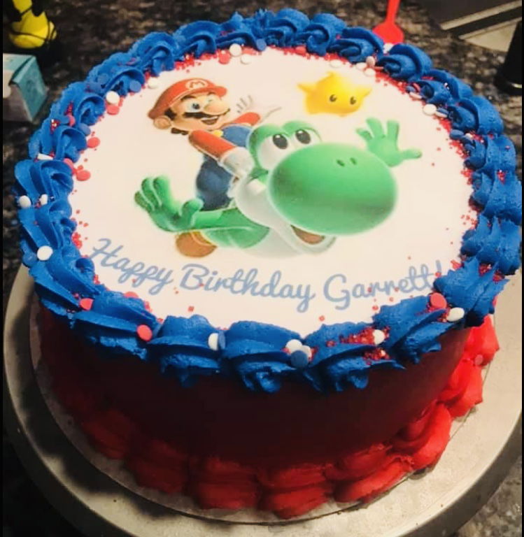 2 Layer Vanilla and Funfetti Super Mario Bros. Birthday Cake With Buttercream Frosting
