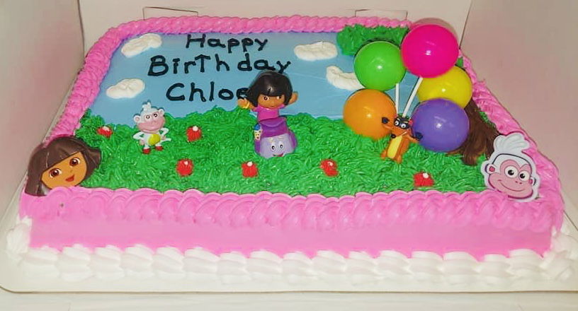 Vanilla Dora The Explorer Sheet Cake With Buttercream Frosting