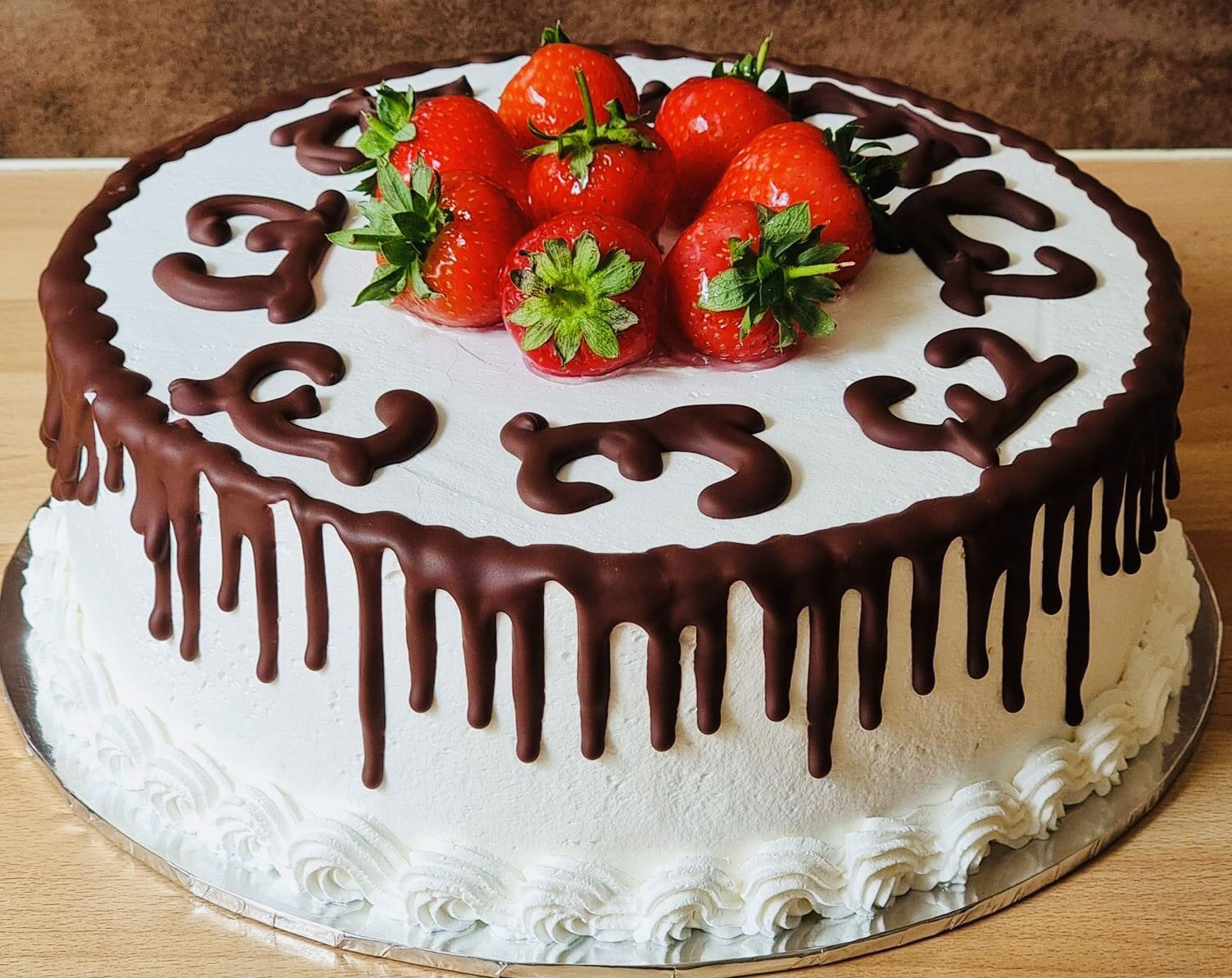 2 Layer Chocolate Cake With Buttercream Frosting and Fresh Strawberries