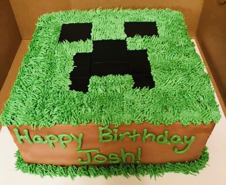 2 Layer Chocolate and Vanilla MineCraft Birthday Cake With Buttercream Frosting