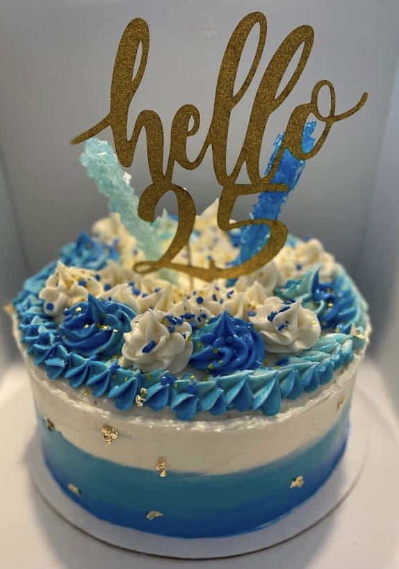 2 Layer Vanilla Birthday Cake With Buttercream Frosting and Rock Candy