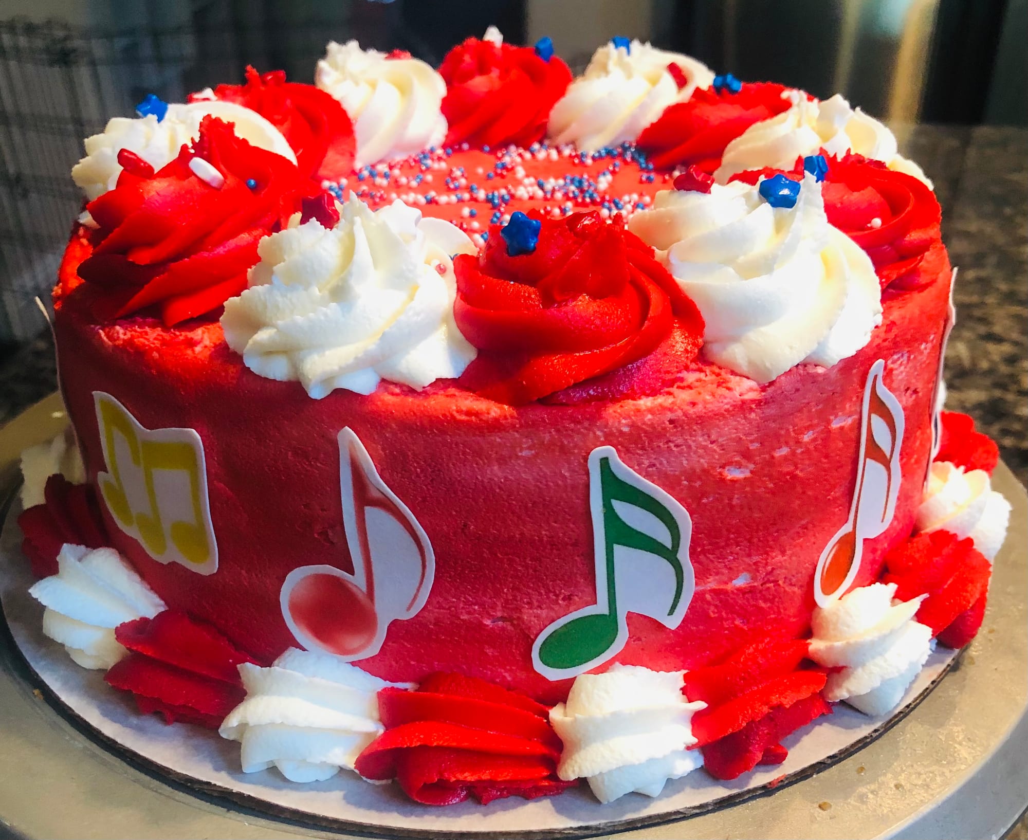 2 Layer Yellow Music Note Cake With Buttercream Frosting