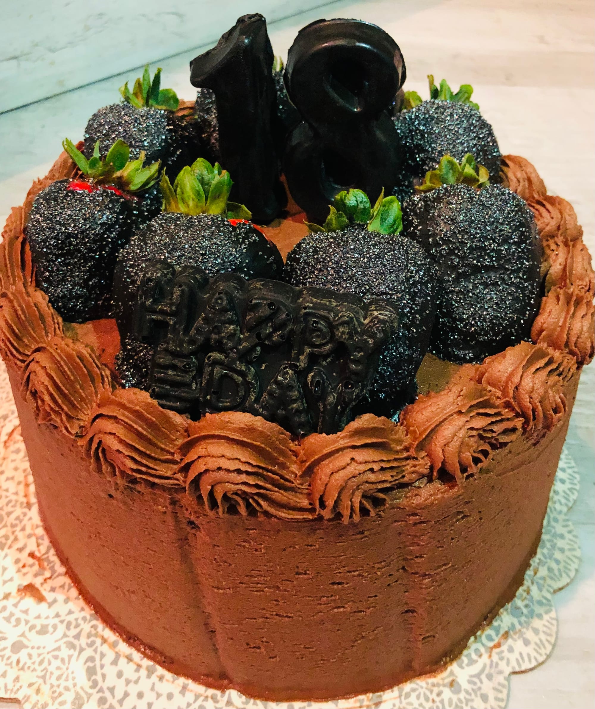 2 Layer Chocolate Cake With Buttercream Frosting and Chocolate Dipped Strawberries