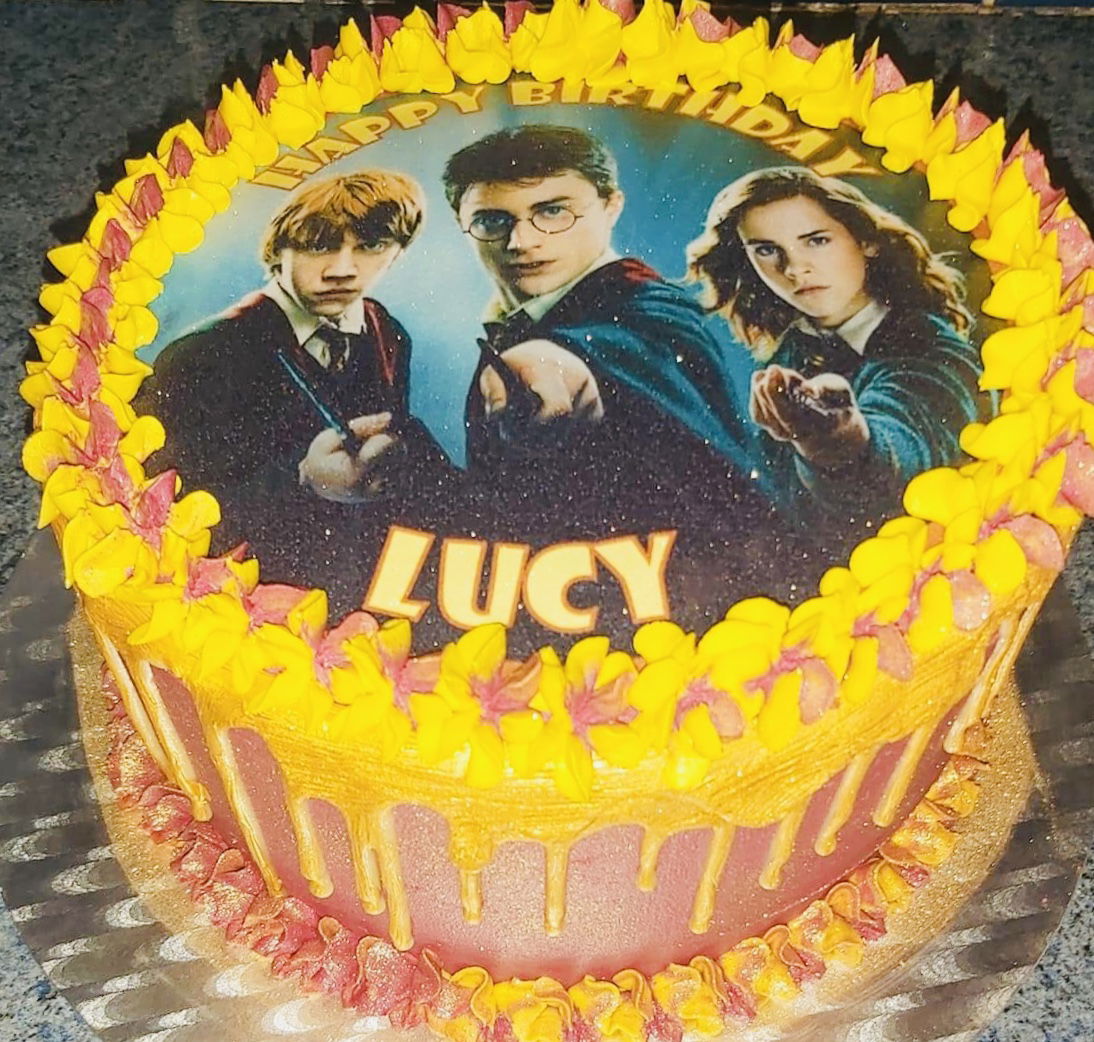 2 Layer Chocolate Harry Potter Birthday Cake With Buttercream Frosting and Edible Image