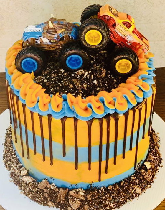 3 Layer Chocolate Explosion Monster Truck Cake With Buttercream Frosting