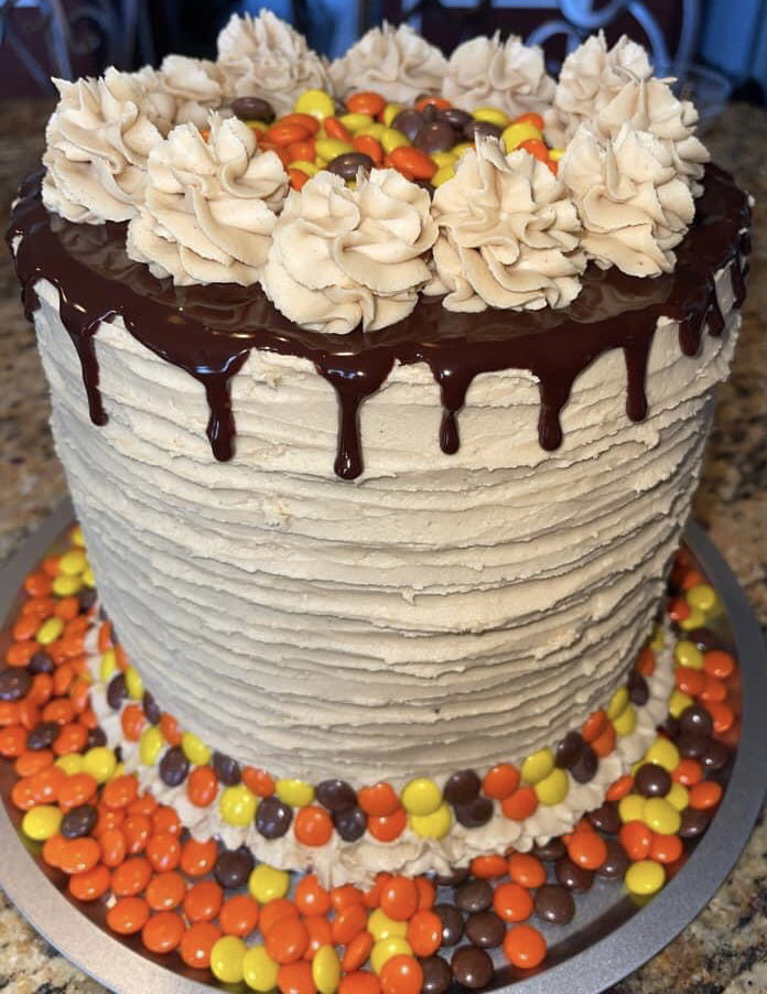 4 Layer Reese’s Peanut Butter and Vanilla Cake With Buttercream Frosting